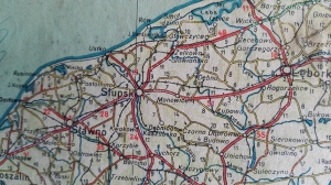 Ustka i okolice na mapie samochodowej Polski dla Wojska Polskiego z 1946 roku