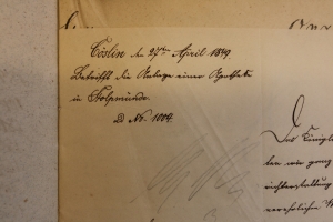 Nagłówek pisma z 27 kwietnia 1849 w sprawie koncesji na założenie apteki w Ustce