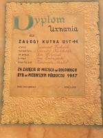 Dyplom dla załogi kutra Ust 44 z 1957 roku